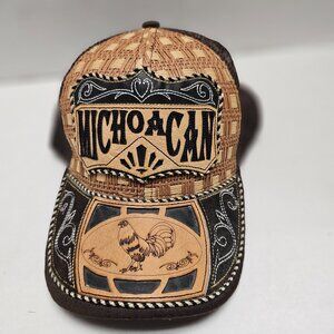 Hat Cap Michoacan Mexico Snapback Mesh Brown Rooster Chicken Spell Embroidered